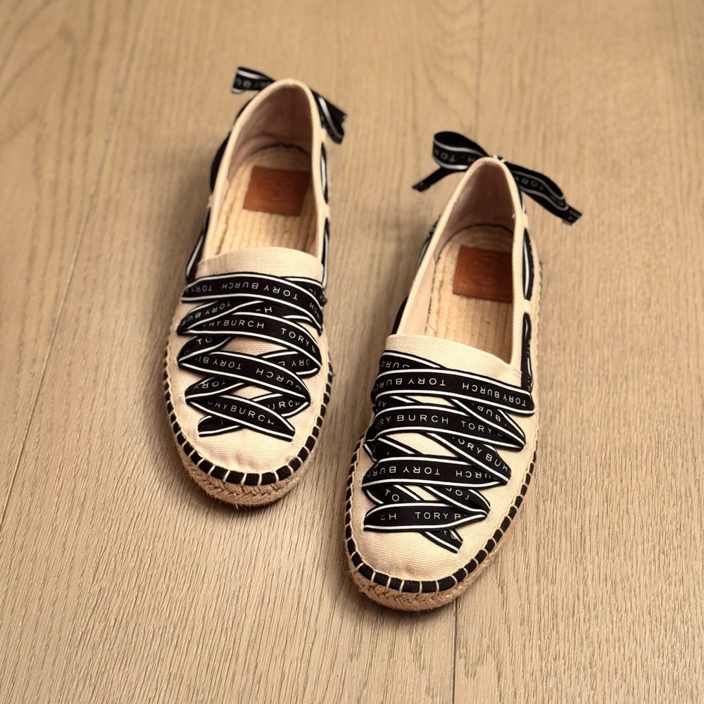 Tory Burch Logo-Ribbon Espadrille Flats